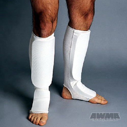 Martial Arts Shin Guards Cloth Padding for Karate & Taekwondo - White