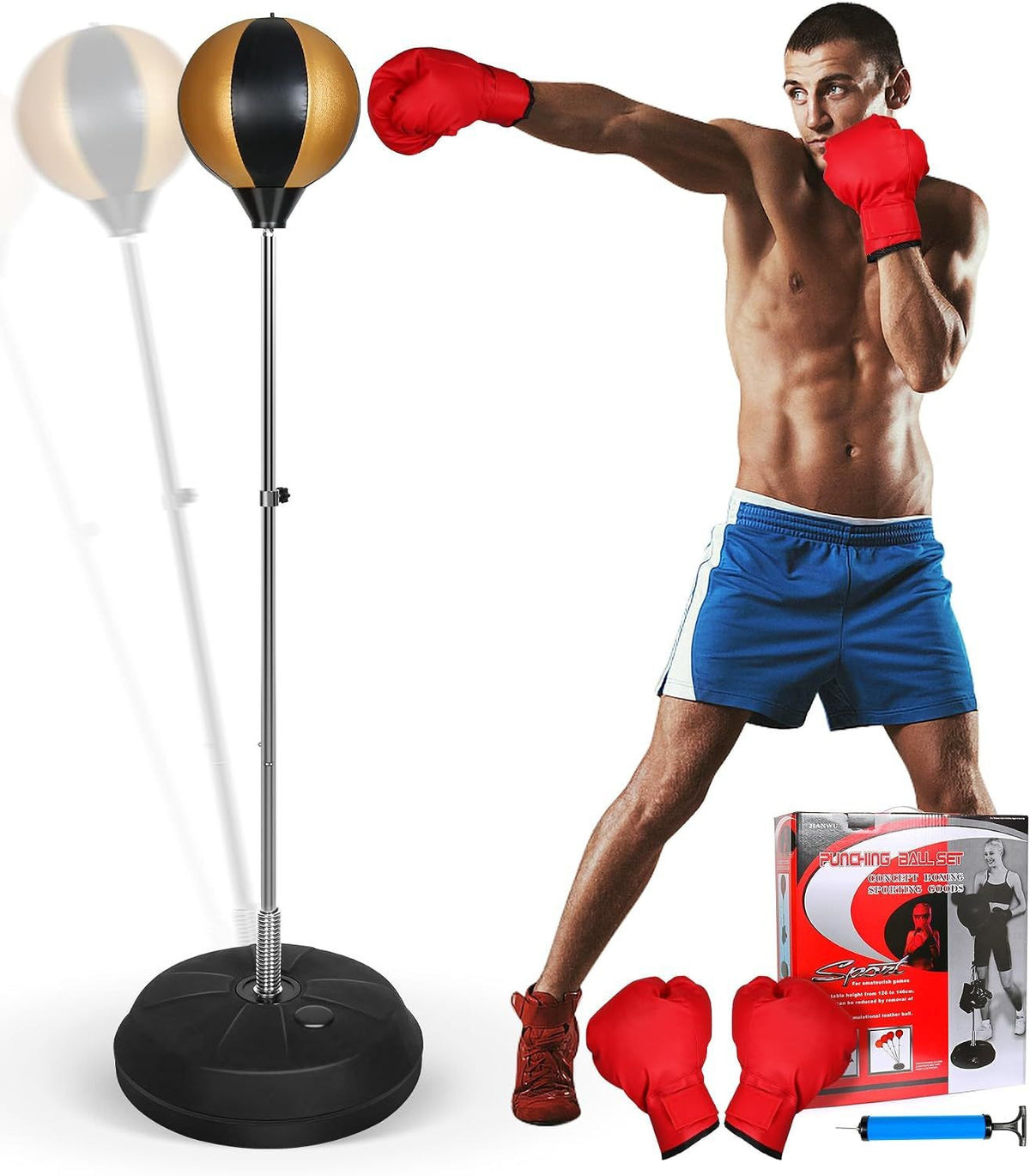 Reflex Boxing Bag with Adjustable Height and Accessories - 17 Inch