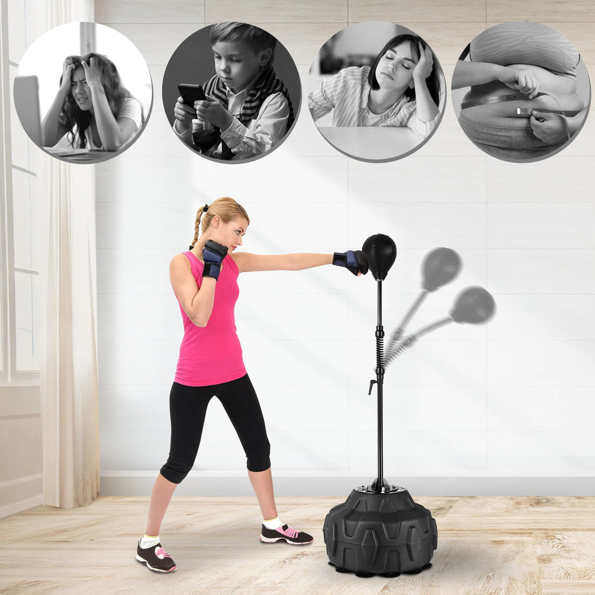 Freestanding Reflex Speed Punching Bag with Adjustable Height for Boxing Training