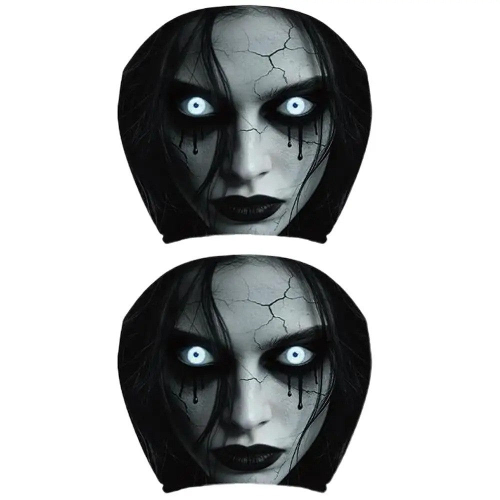 Halloween Ghost Car Headrest Covers Set - Creepy Vehicle Seat Protectors, 2 Pack