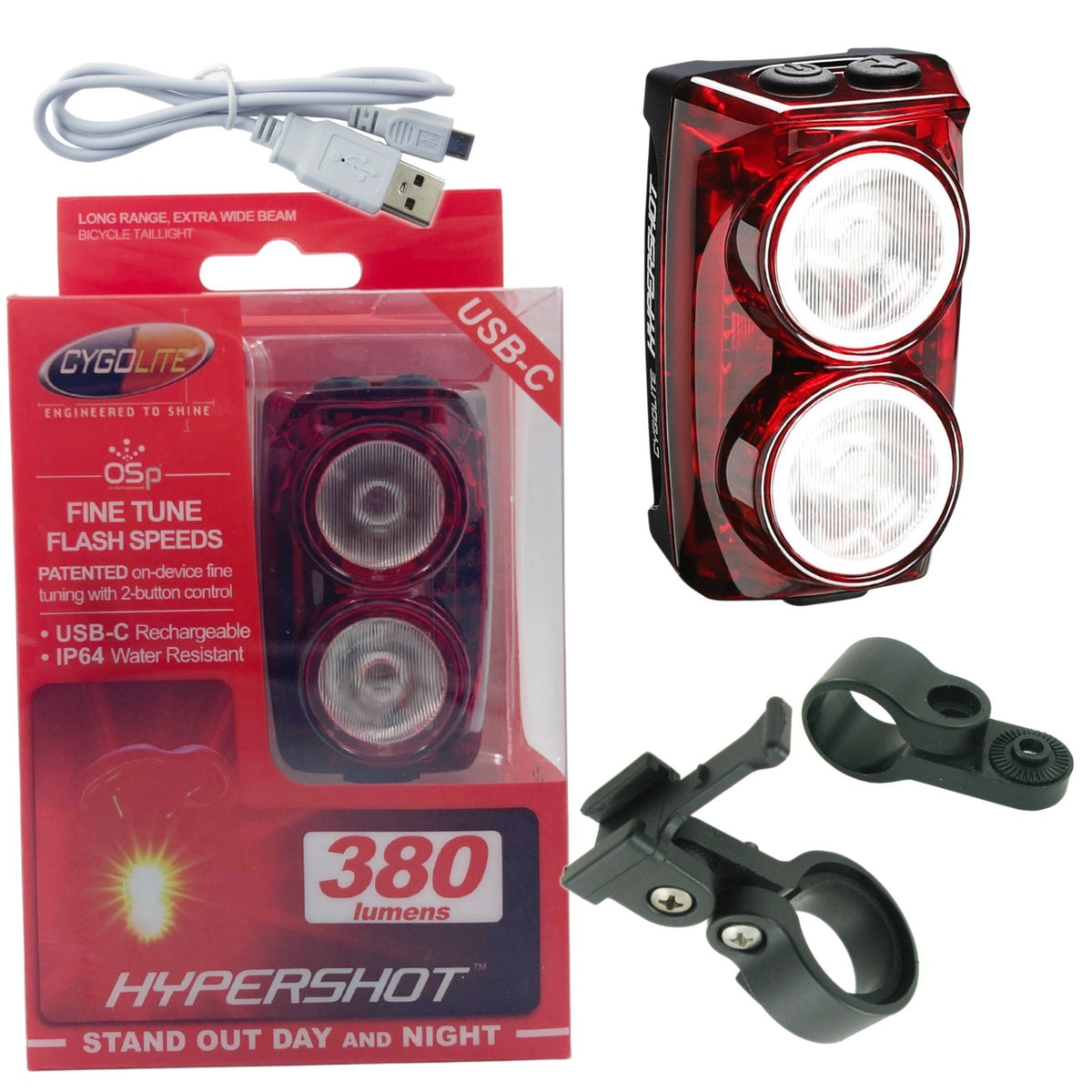 USB Rechargeable Bike Tail Light 380 Lumens - Bright Cycling Rear Light