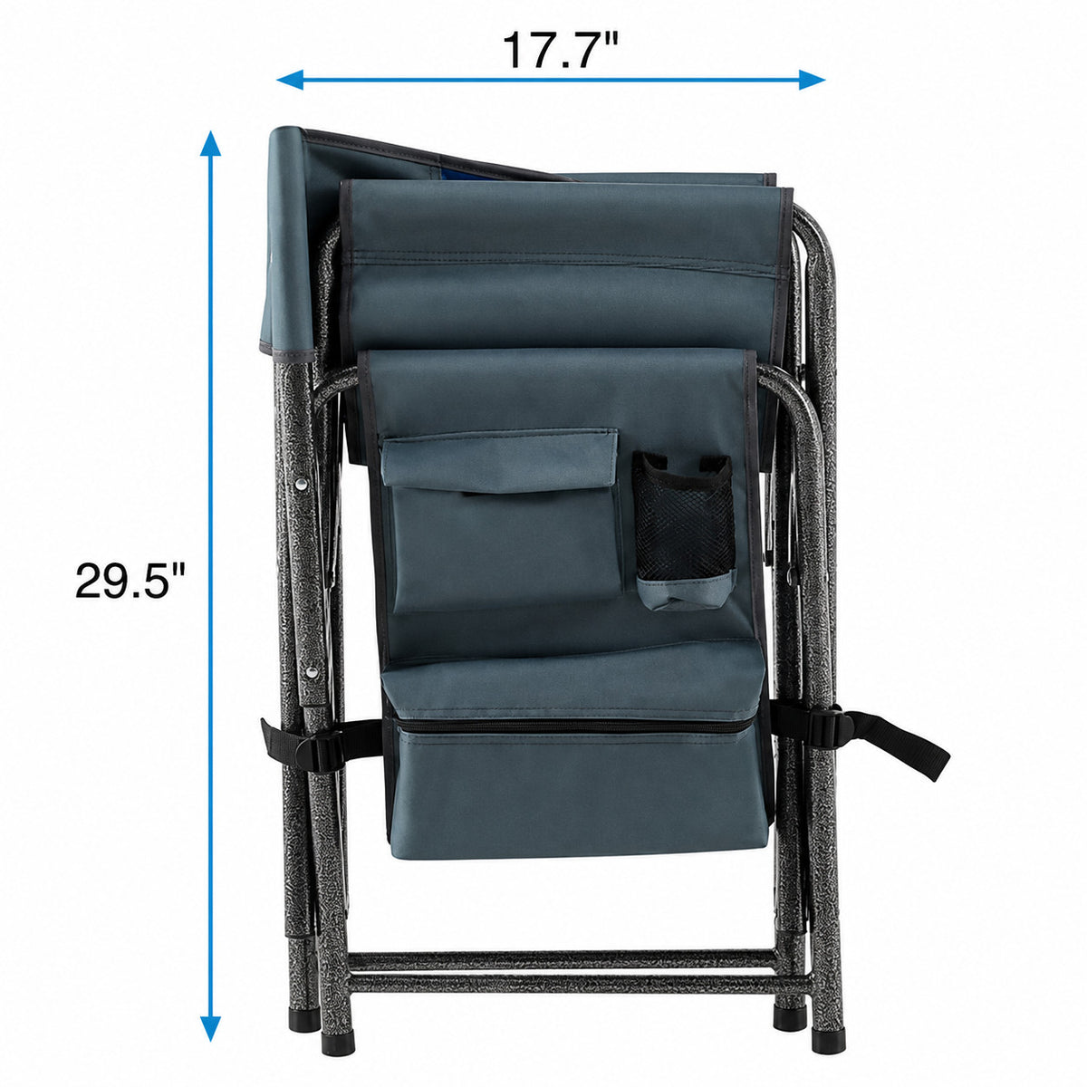 2 Pack Padded Folding Camping Chairs with Storage Pockets - Blue & Gray