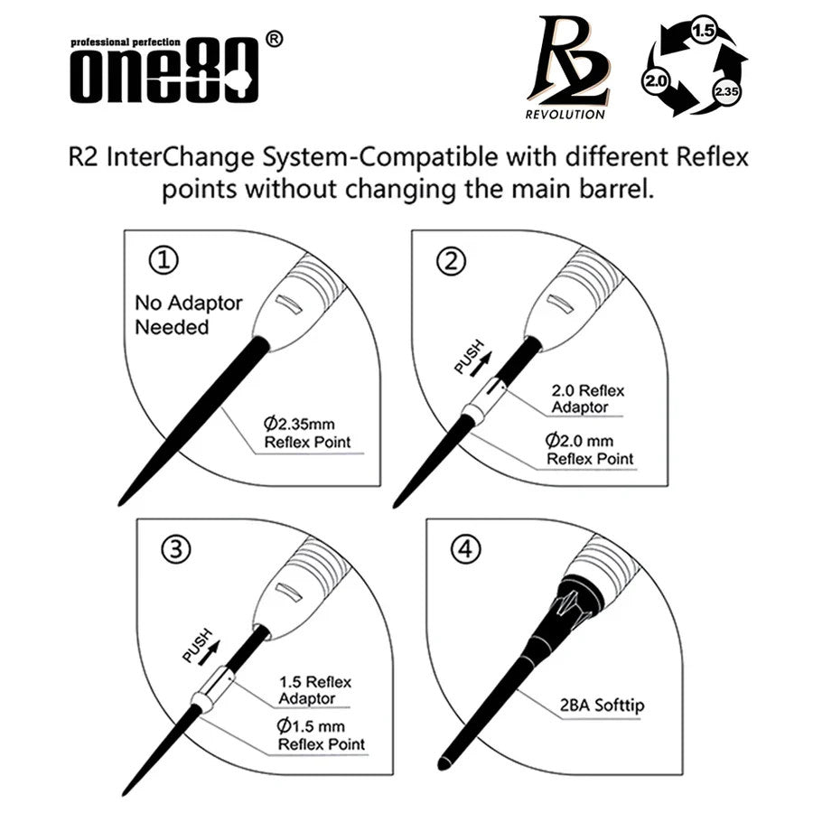 One80 R2 Interchange 25g Tungsten Dart Set with 90% Tungsten, Interchangeable Points
