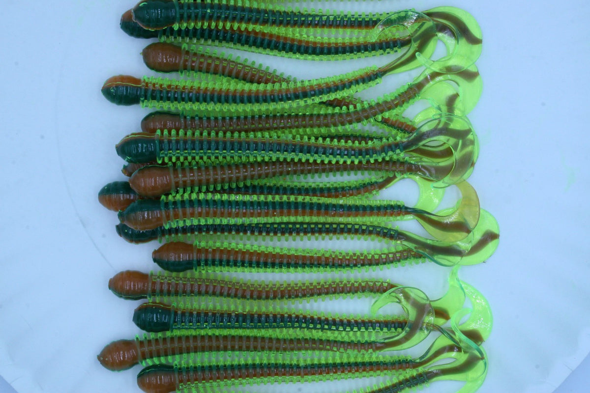 4-Inch Firetiger Soft Plastic Worms for Walleye and Bass Fishing - Pack Options