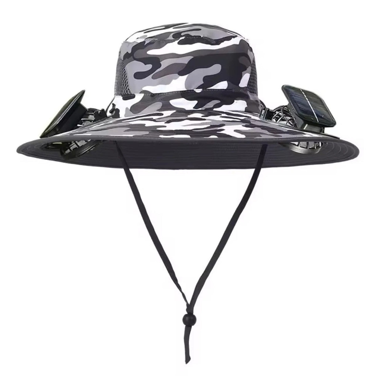 Unisex Outdoor Wide Brim Sun Hat with Solar Fan UV Protection for Hiking Camping