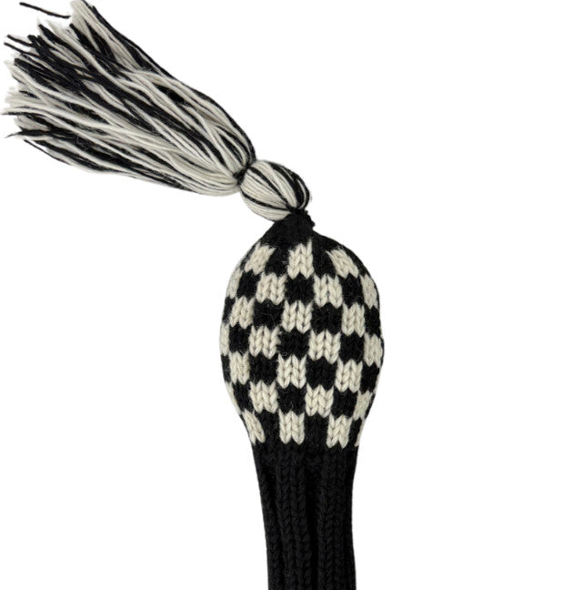 Black and White Checkered Knit Wool Fairway Golf Headcover - Handmade by Sunfish
