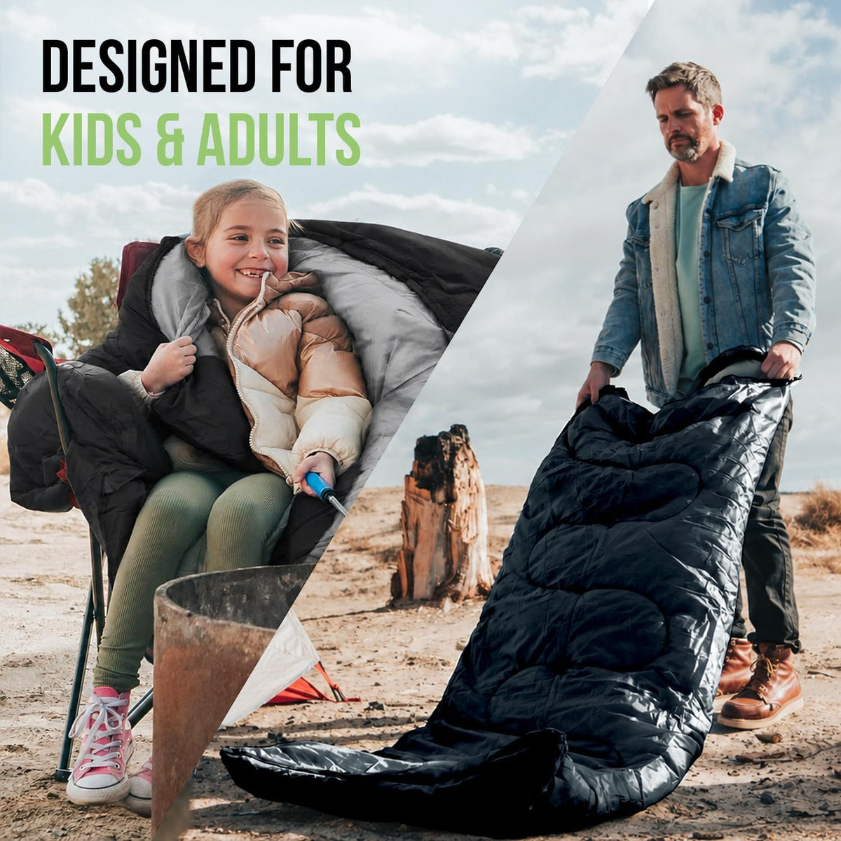 Adult Cold Weather Sleeping Bag - Lightweight Waterproof Camping Gear