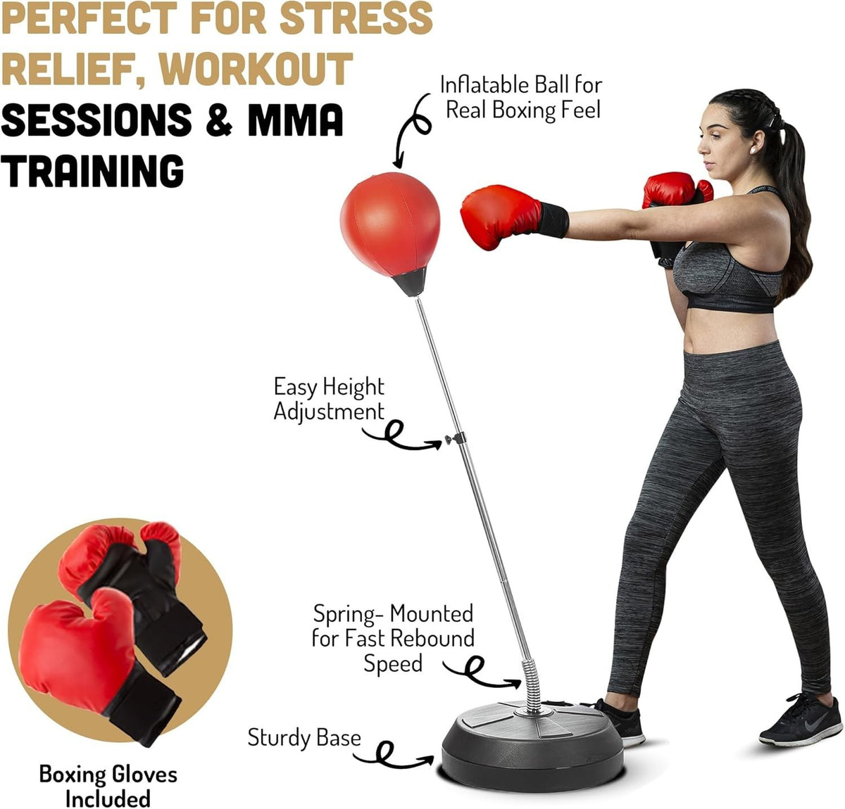 Speed Punching Bag for Reflex & Speed Training - Adjustable Height