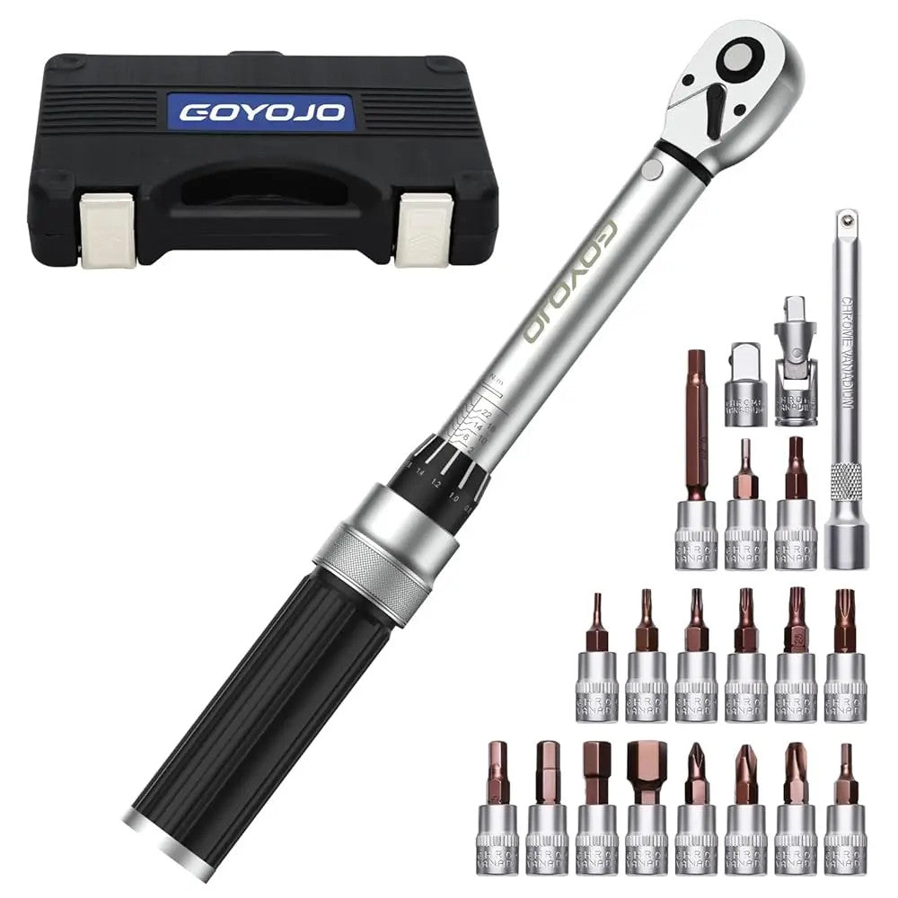 Precision Torque Wrench Kit 1/4 Inch 2-24Nm for Bike Repair - 21pcs Set