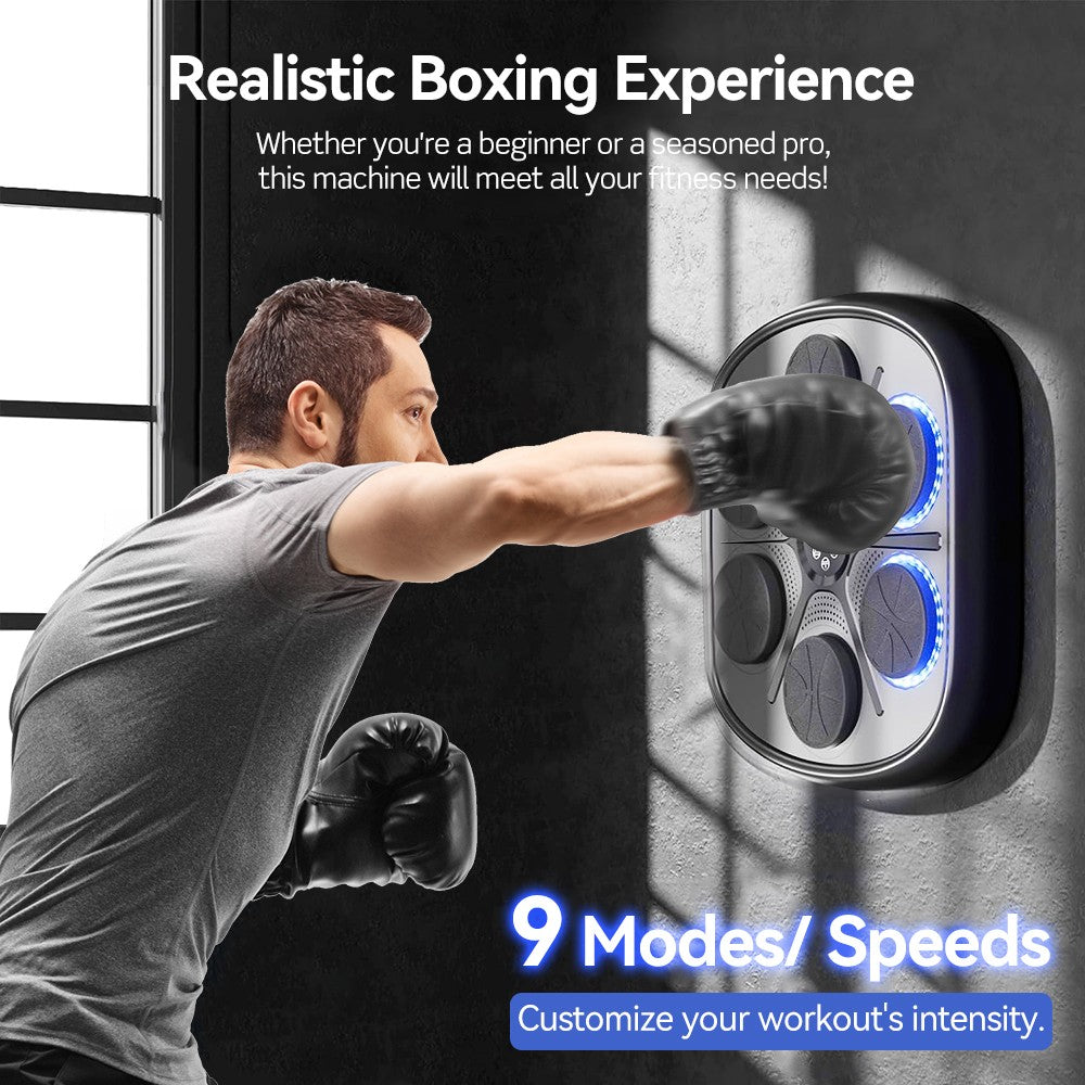 Wall Mount Boxing Training Target with Bluetooth Music and LED Lights - Exercise Machine + Gloves