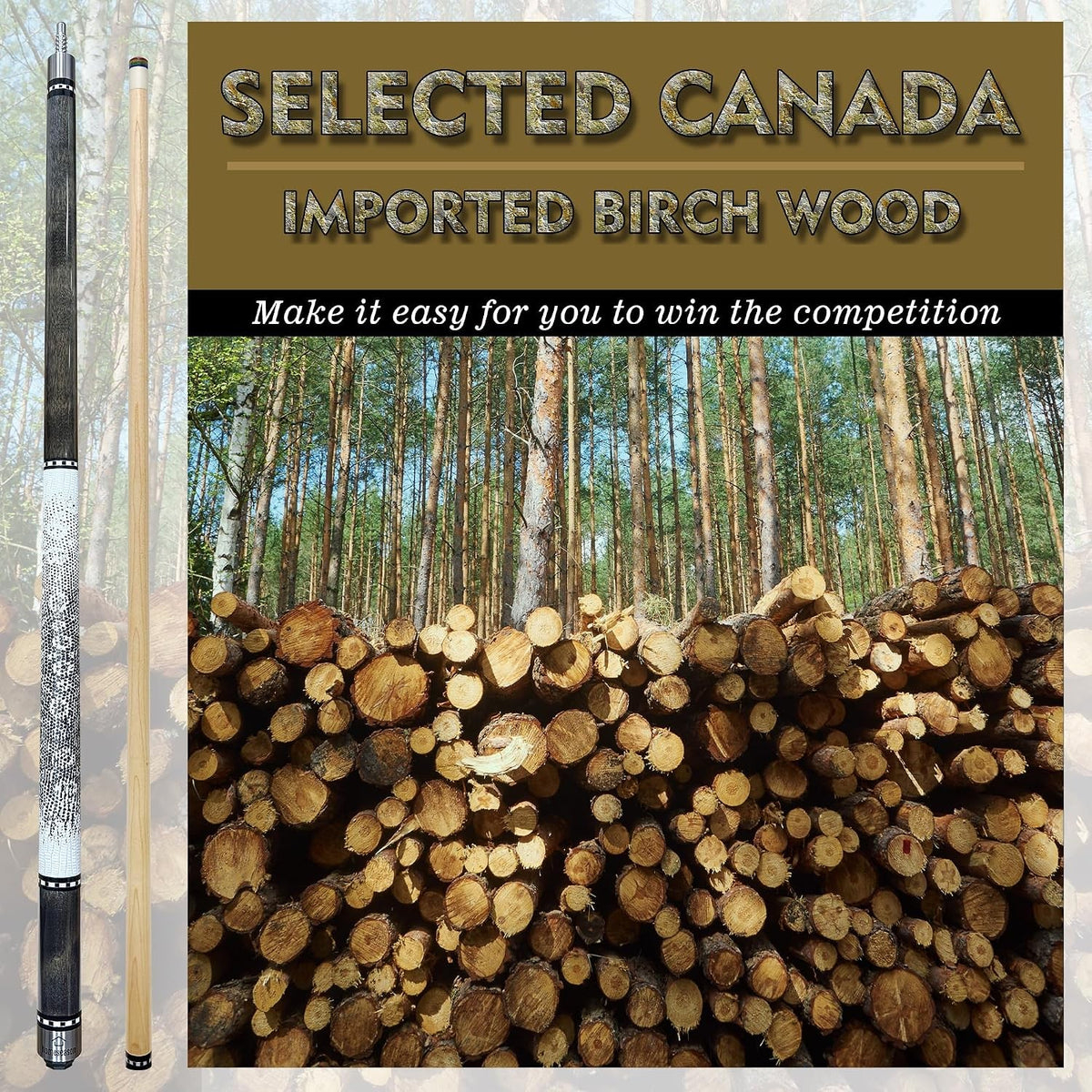 58" Canadian Maple Pool Cue with 13mm Tip, 21oz Low Deflection Two-Piece + Cue Case