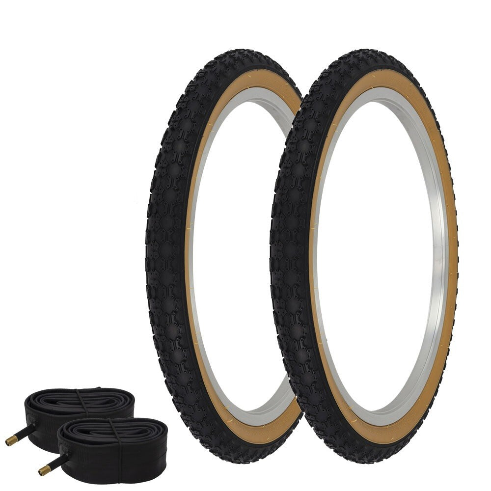 20 Inch Bicycle Tires and Tubes Set - Black/Gum BMX Compatible Pair