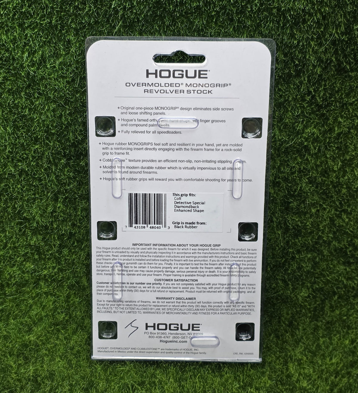 Hogue Rubber Monogrip for Colt Cobra D-Frame Revolvers - Non-Slip Grip, Finger Grooves