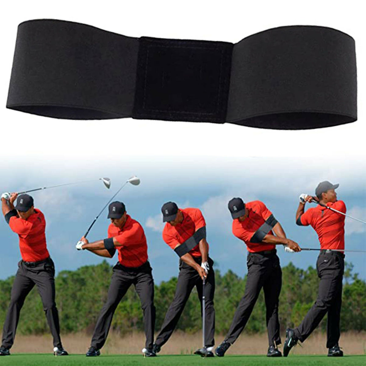 Golf Swing Plane Alignment Stick Holder with Armband Training Aid Practice Plate