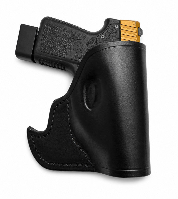 Leather Pistol Holster for Concealed Carry - Hand Tooled, Black or Tan