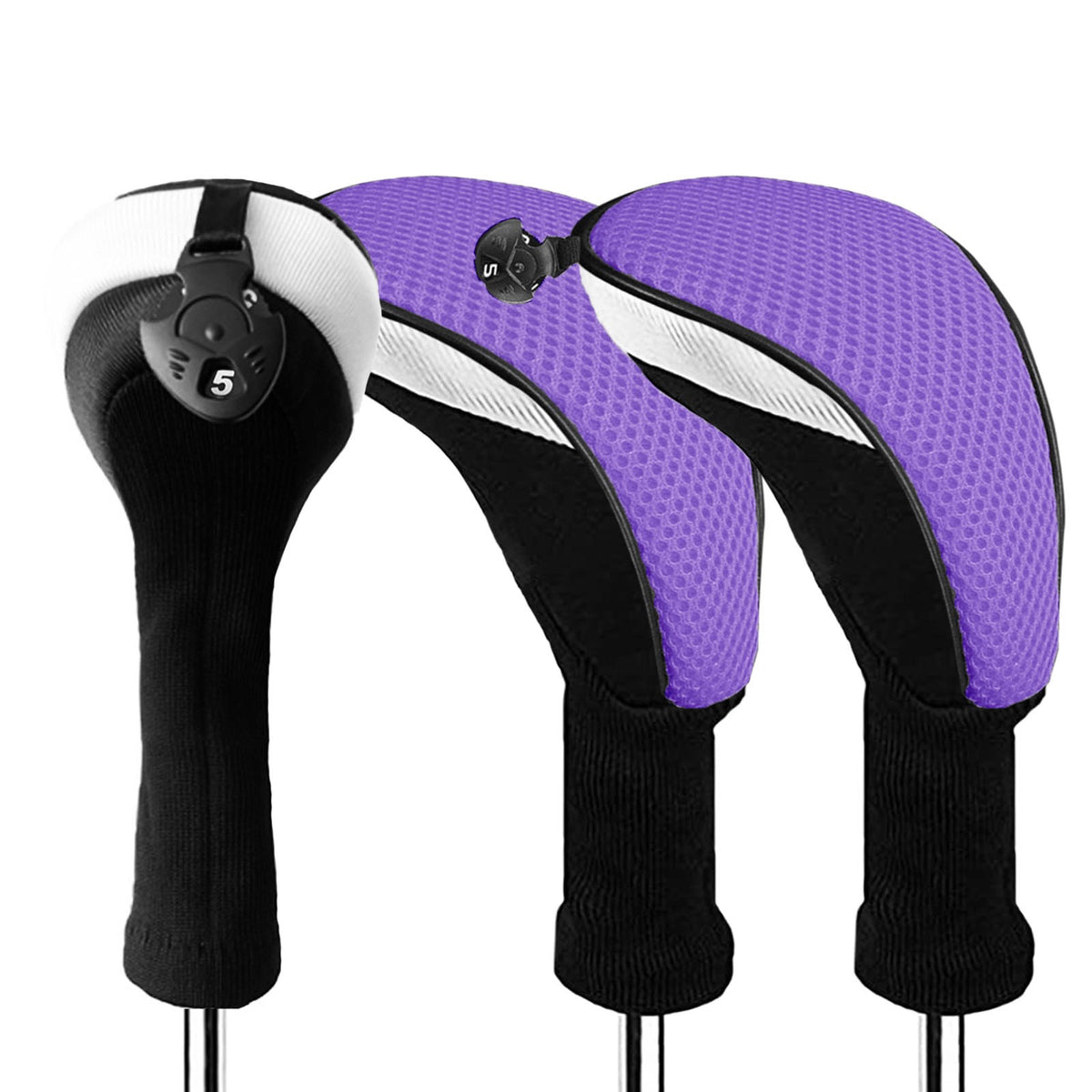 Golf Club Head Covers Set Woods Hybrids 3 Pack with Interchangeable Number Tags
