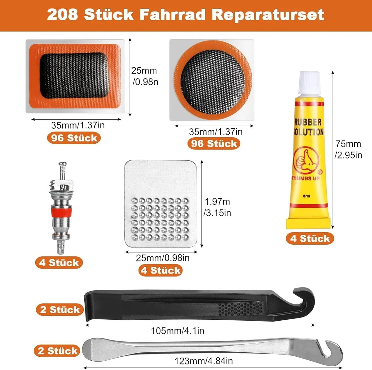Bike Tire Repair Kit with Vulcanizing Patches and Tool Set for Emergency Fix