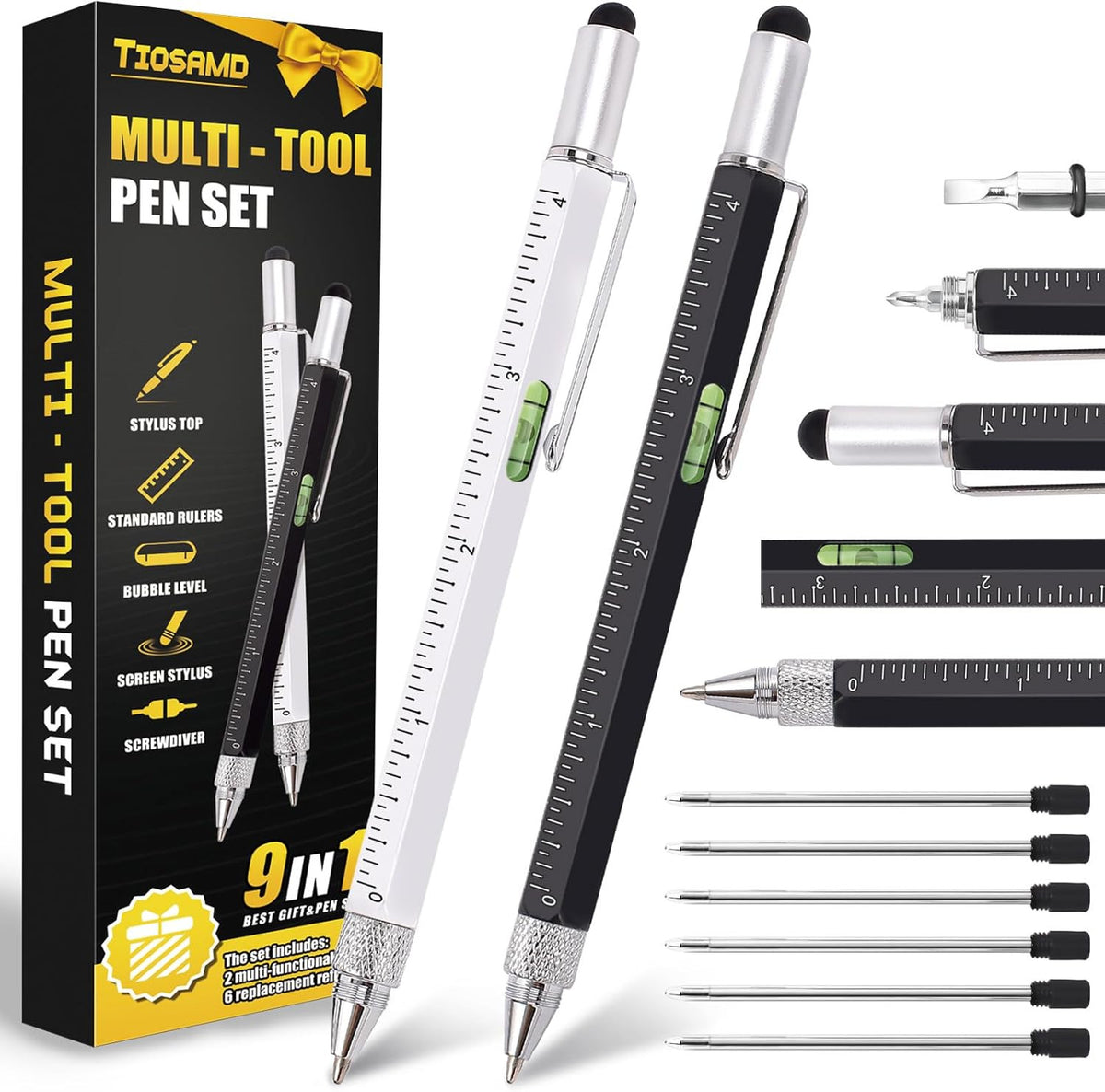 9-in-1 Multi-Tool Pen Set for Men with Refill Cartridges - Durable & Portable