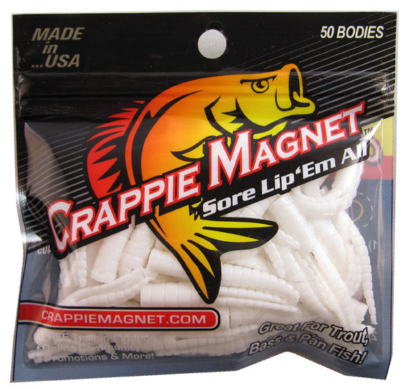 Crappie Magnet Lures Pack - 50 White Soft Plastic Bodies for Fishing