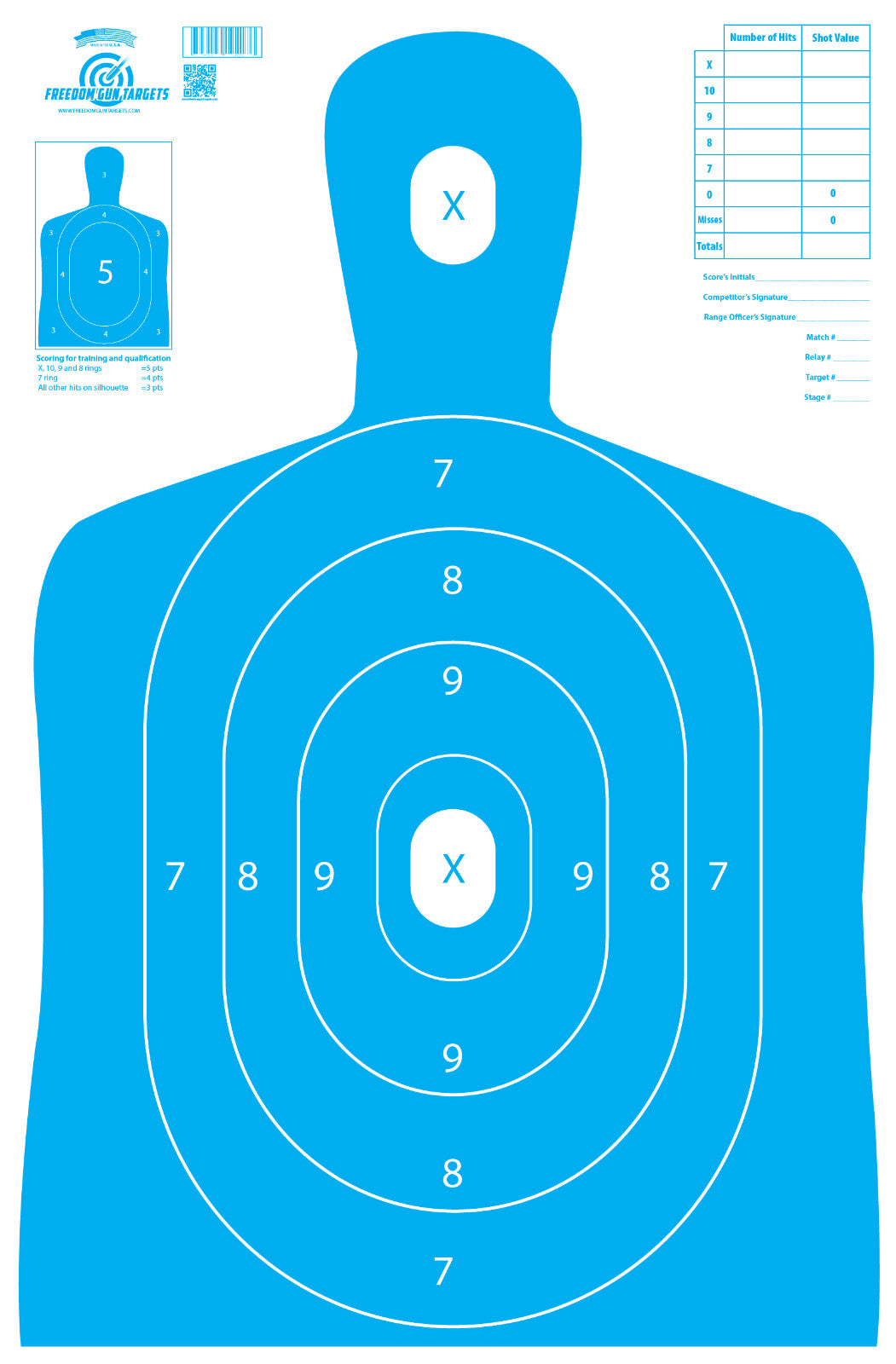25 Paper Shooting Targets for Range Practice Blue Silhouette 23x35