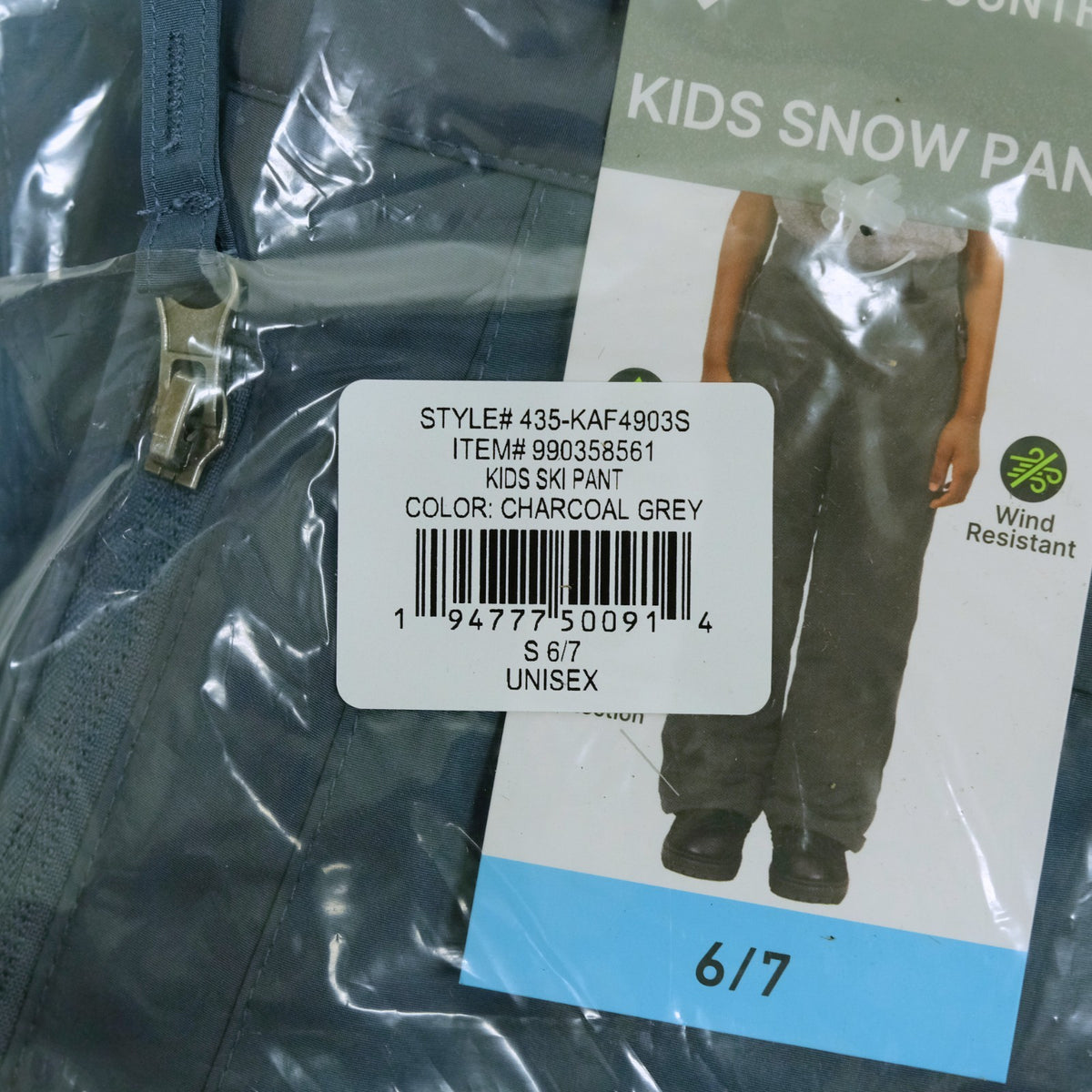 Kids Water-Resistant Snow Pants - Charcoal Grey, Size S (6/7)