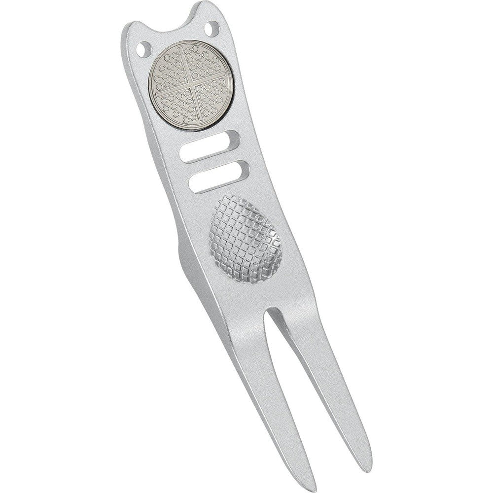 Golf Divot Repair Tool with Magnetic Ball Marker - Silver, Ergonomic Design