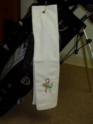 Pink Breast Cancer Ribbon Golf Towel - 16x24 Cotton Velour Tournament Accessory
