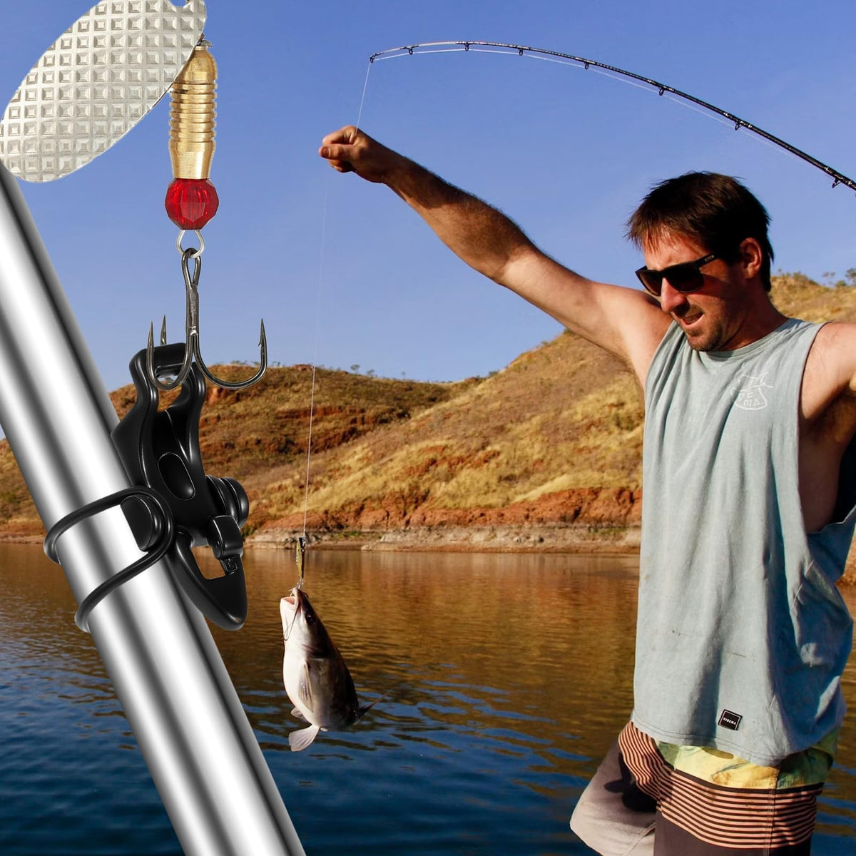 Fishing Hook Keeper Set with 3 Sizes for Rods - 6 Black Plastic & Rubber Holders