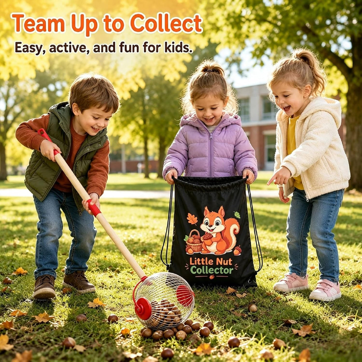 Kids Nut Gatherer Set - Acorn Picker Roller with Storage Bag for Fall Yard Cleanup