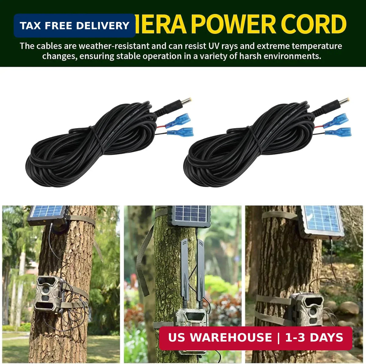 15FT Trail Camera Power Cable DC External Cord for Wildlife & Doorbell Cameras