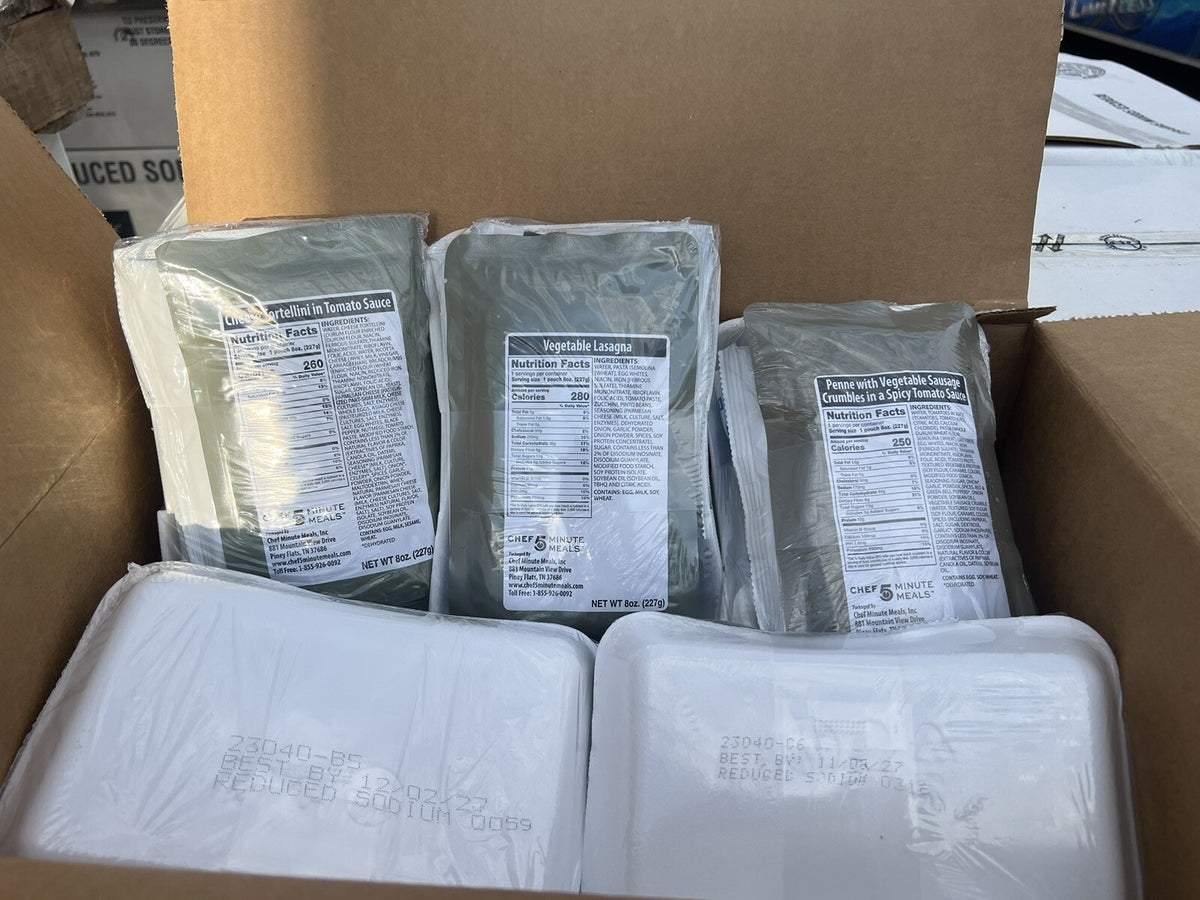 12-Pack Ready-to-Eat Camping Meals with 5-Year Shelf Life - 5 Minute Meals