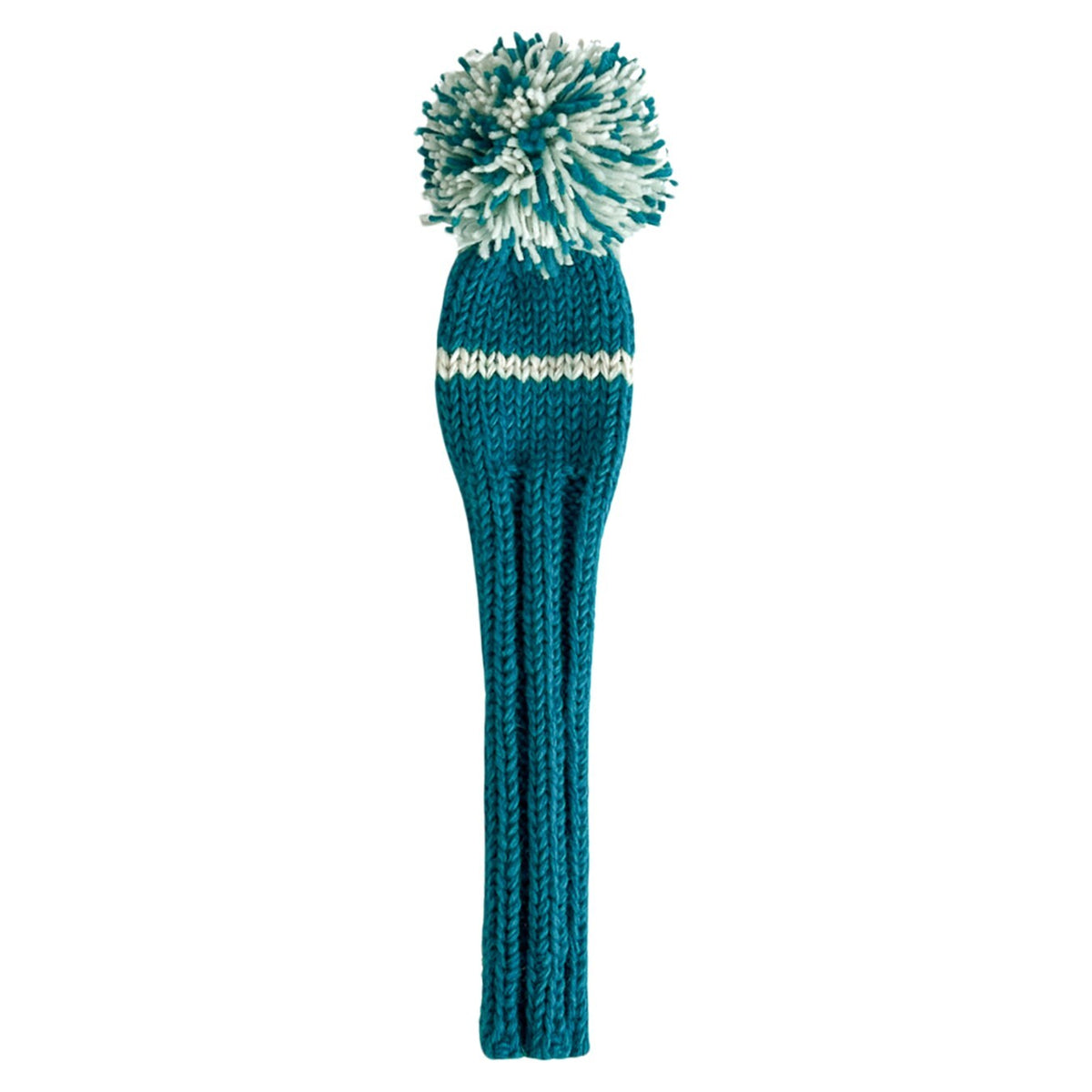 Teal and White Knit Wool Golf Headcover - Hybrid & Utility Club Protector