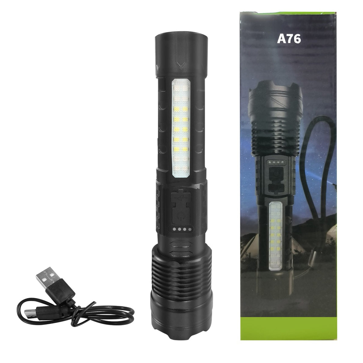 Rechargeable LED Flashlight with Zoom, 7 Modes, Waterproof Camping Torch