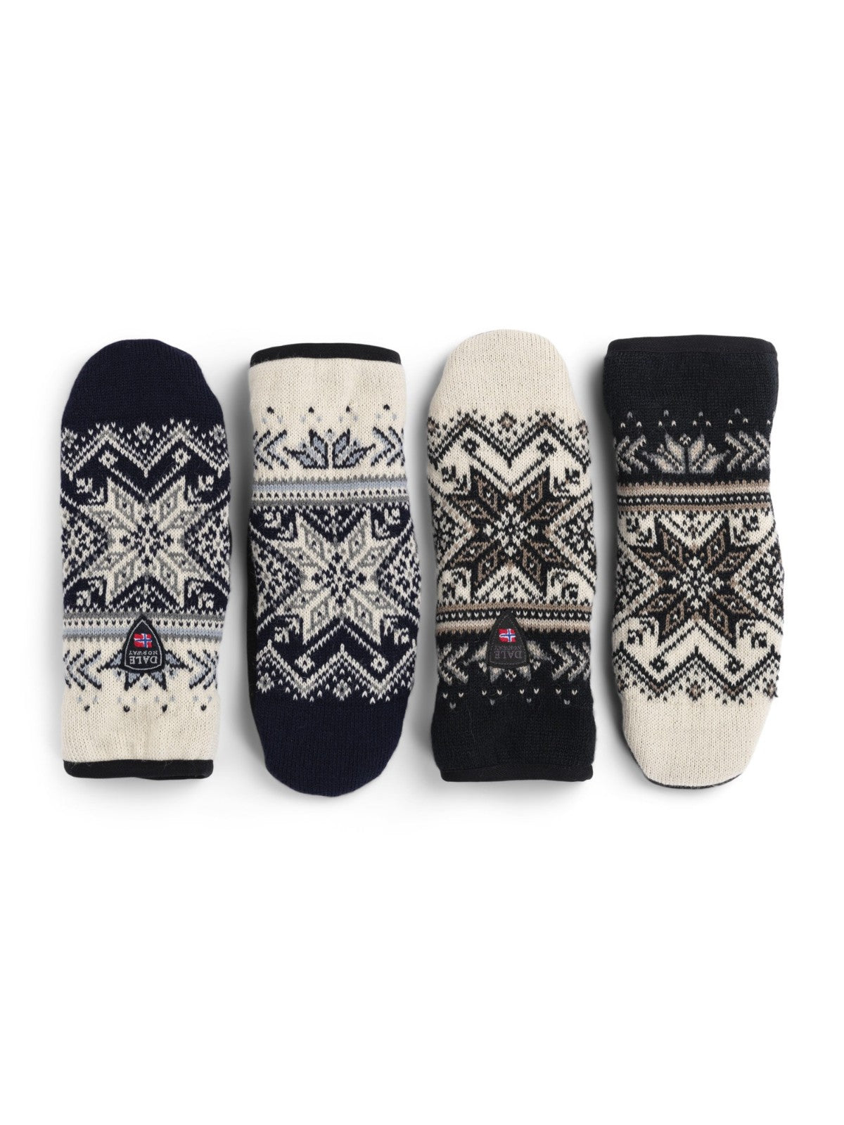 Women's Water-Resistant Wool Mittens - Norwegian Pattern, Small Off White