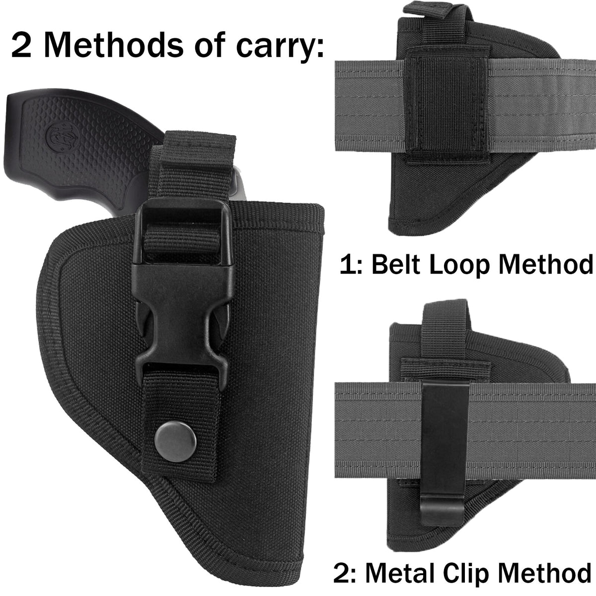 Tactical OWB Revolver Holster for .22, .38, .357 Snub Nose 2" Revolvers