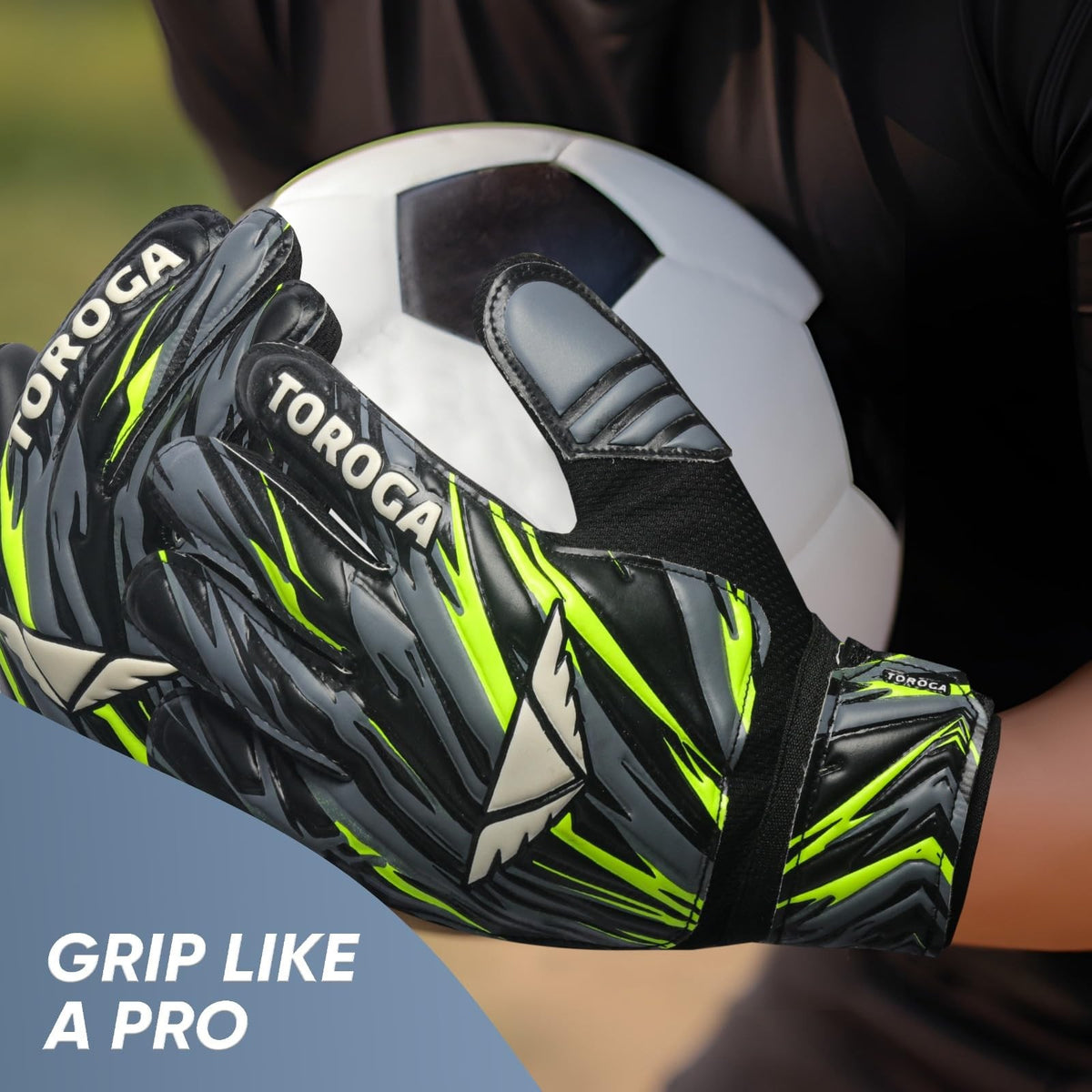 Goalkeeper Gloves with Strong Grip and Impact Protection - Black