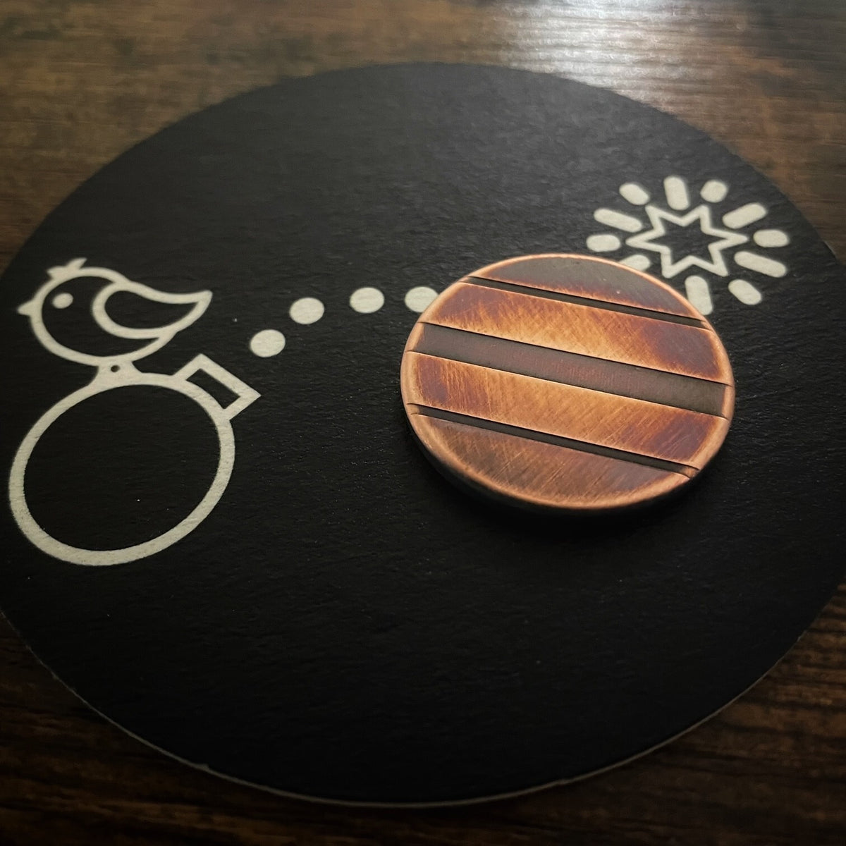Golf Ball Marker 1.25 Inch Aged Copper Laser Engraved Alignment Lines - Customizable Gift