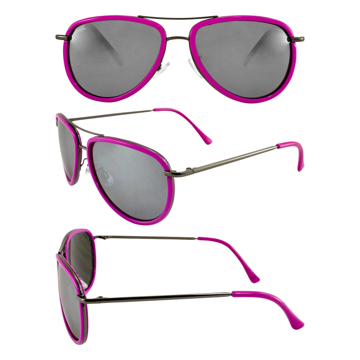 Women's Aviator Sunglasses Pink Chrome Frame Flash Mirror Lens