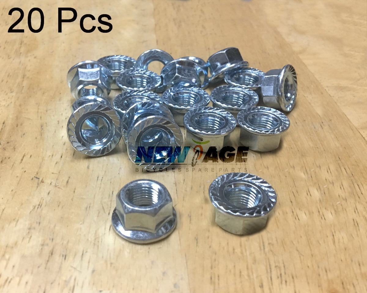 20 Pcs Bicycle Axle Nuts 3/8" x 26T Flanged Steel BMX MTB Road Bike Parts