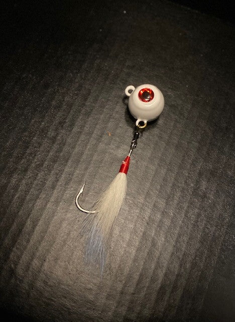 White Fluke Balls Flounder Jig Set - 2oz to 8oz with 3D Eyes, Swivel & Teaser