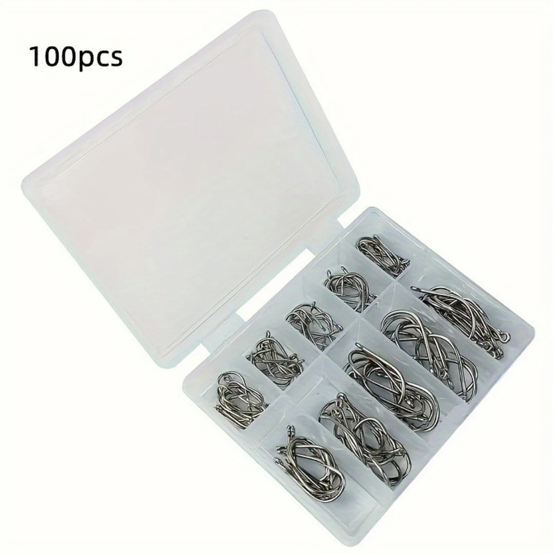100PCS Stainless Steel Carbon Fishing Hooks with Loop Sharp Durable Tackle