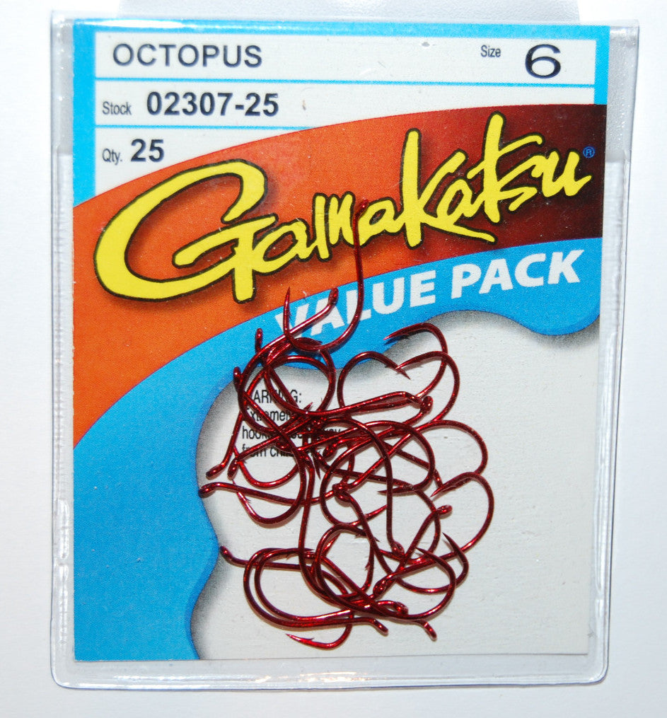 Gamakatsu Octopus Fishing Hooks Size 6 - Red, Pack of 25, Versatile Tackle