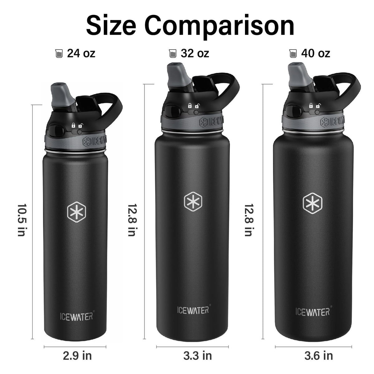 40oz Insulated Water Bottle with Straw - Space Black, Leak-Proof & BPA-Free