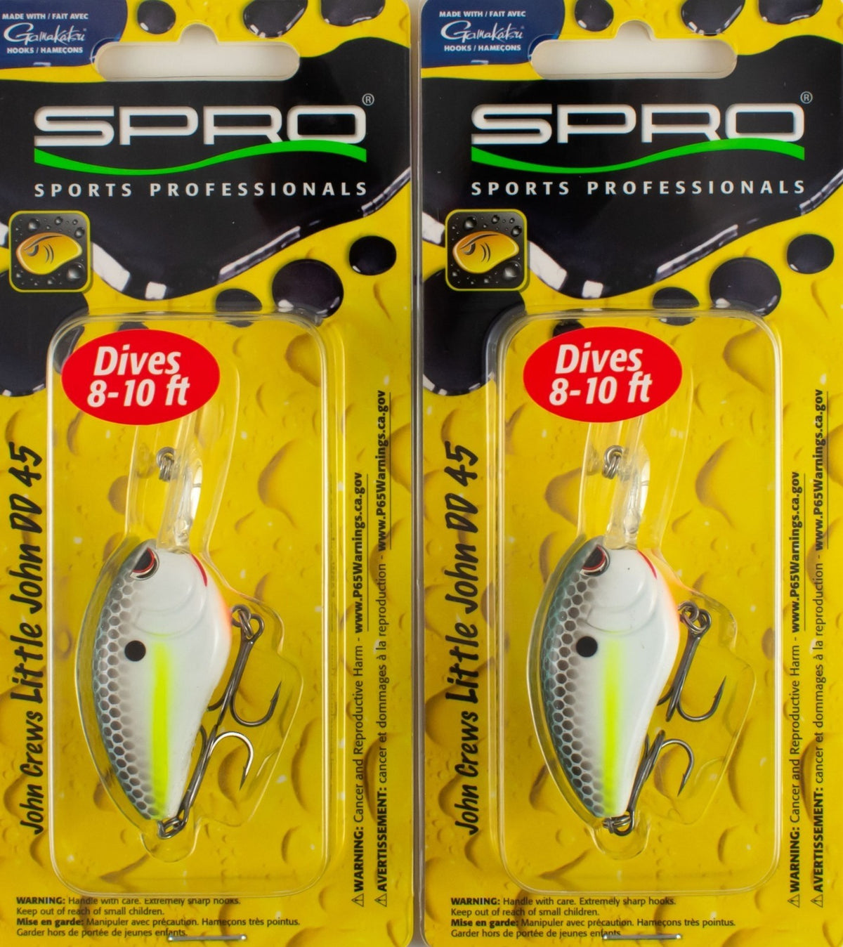 (2 Pack) Spro Little John Deep Diving Crankbait - 45mm, 5/16oz, 8-10ft Depth, Nasty Shad