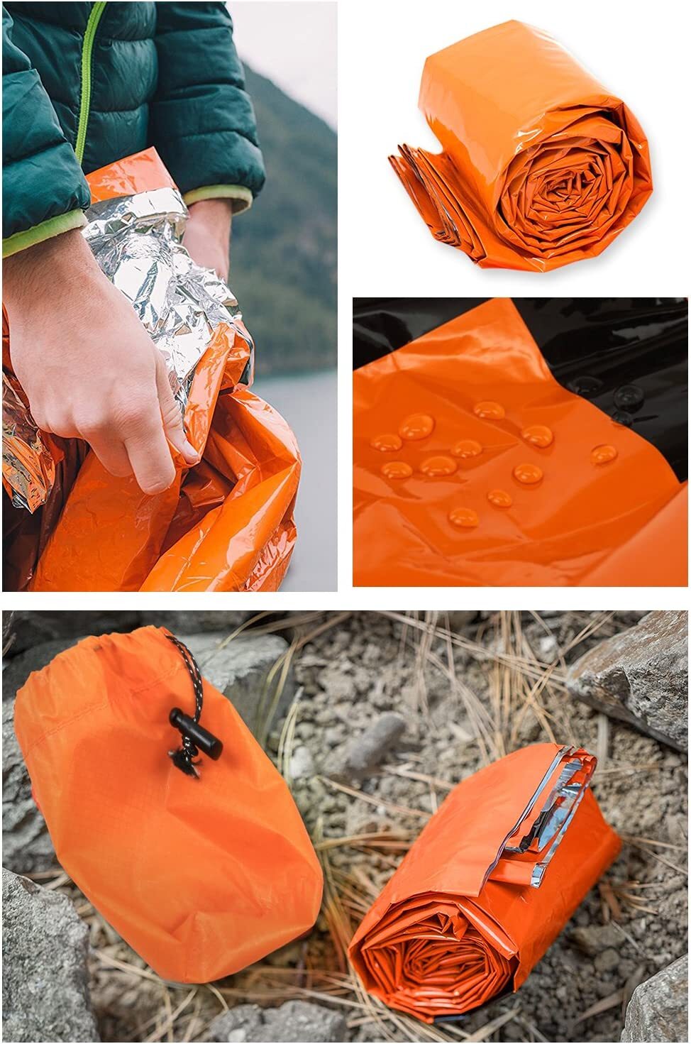 2-Pack Emergency Thermal Waterproof Sleeping Bags for Outdoor Survival