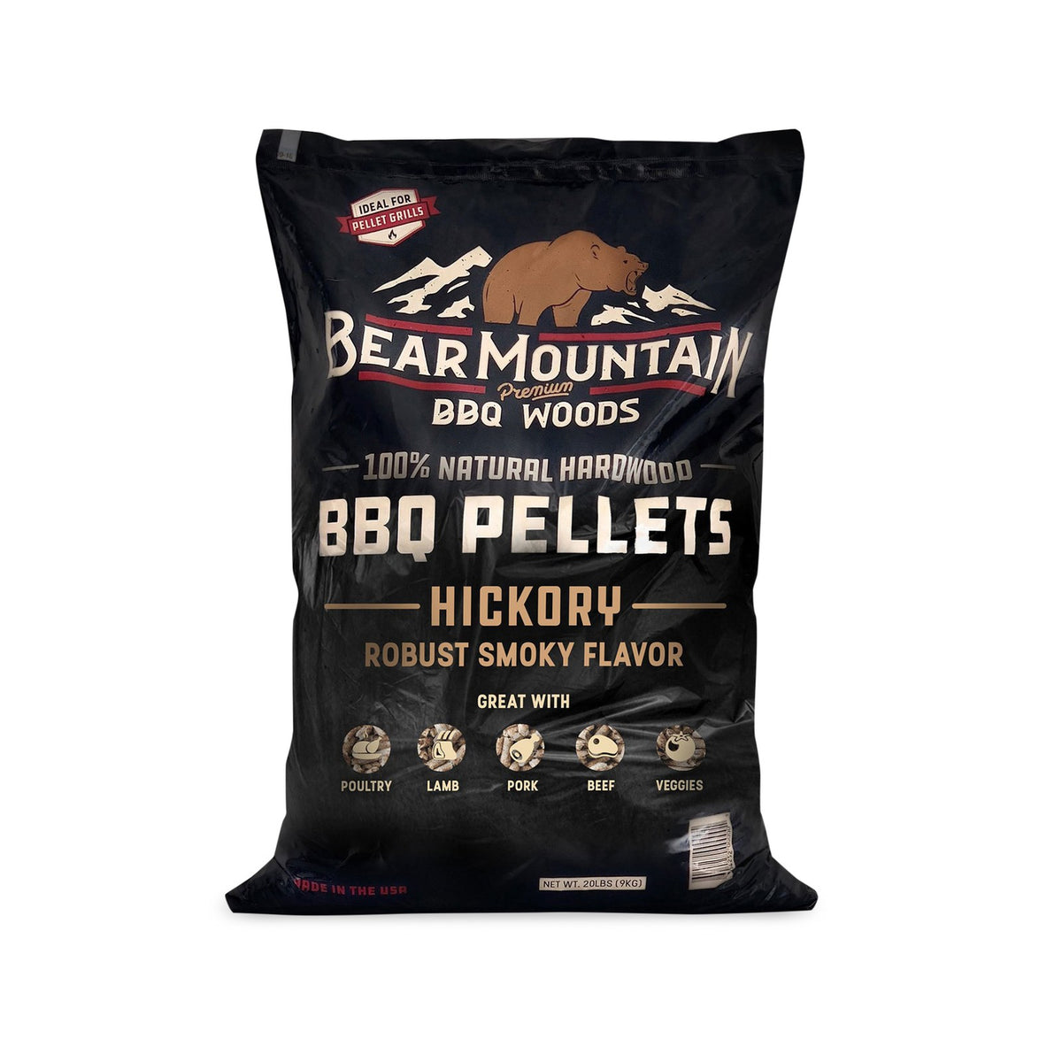 All-Natural Hardwood Hickory Smoker Pellets - 40 lb Grill Fuel