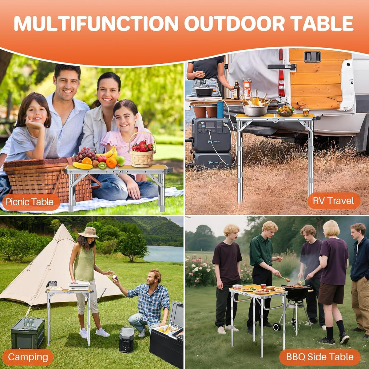 2ft Folding Camping Table with Adjustable Heights and Carry Handle