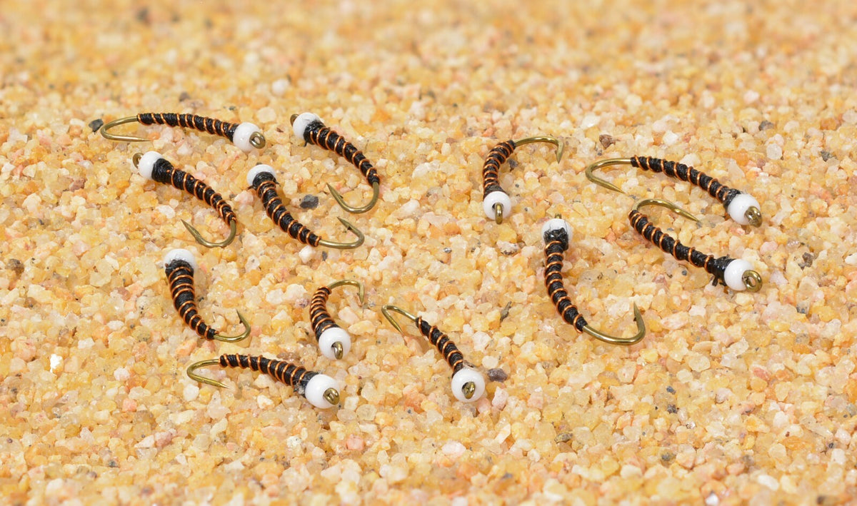 Fly Fishing Midge Flies with White Glass Bead & Signature Hooks - Assorted Sizes