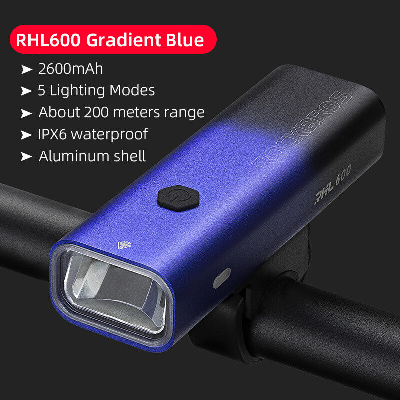 Rechargeable Bike Headlight 600LM Waterproof Front Light with 2600mAh Battery