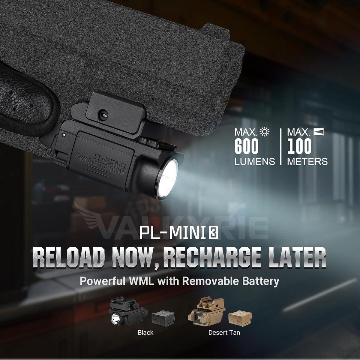 Rail Mounted Tactical Light with 600 Lumens and Rechargeable Batteries